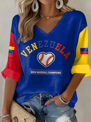 Women's Celebrate Venezuela Campeones 2026 Print Casual Waffle T-shirt