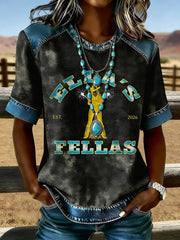 Women's Vintage Ella's Fellas Print Country Music Inspired T-Shirt