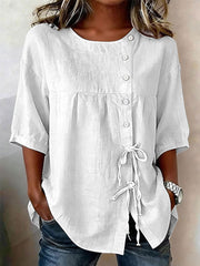 Women's Cotton And Linen Button-tie Shirt