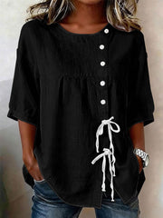 Women's Cotton And Linen Button-tie Shirt