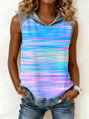 Women's Colorful Striped Print Denim Patchwork Hooded Top