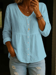 Women's Round Neck Casual Linen Shirt
