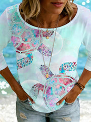 Women's Ocean Animals Sea Turtles Print Casual T-Shirt