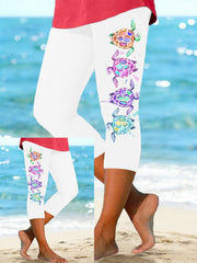 Women's Cute Sea Turtles Print Casual Cropped Leggings