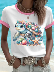 Women's Cute Sea Turtle Print Casual Tee