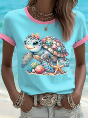 Women's Cute Sea Turtle Print Casual Tee