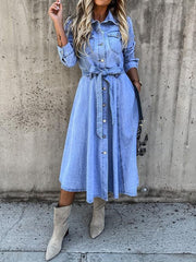 Women's Casual Elegant Long-Sleeve Denim Dress