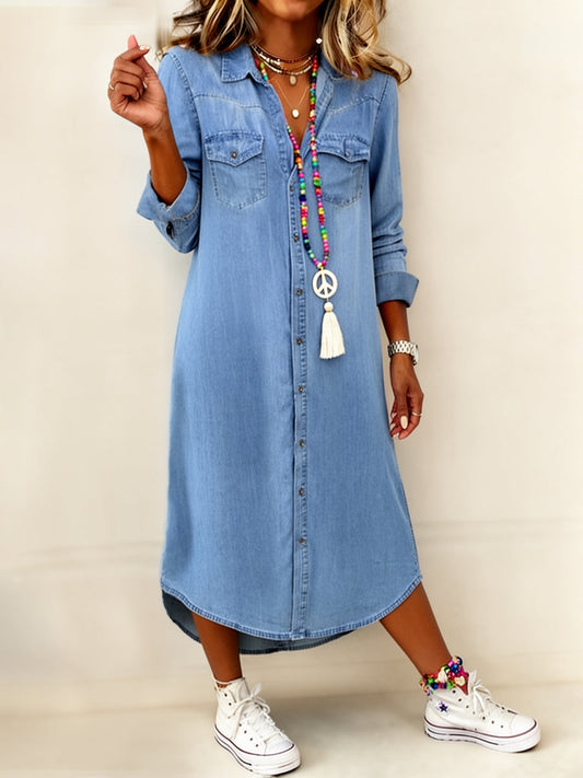 Women's Casual Elegant Long Denim Shirt Dress