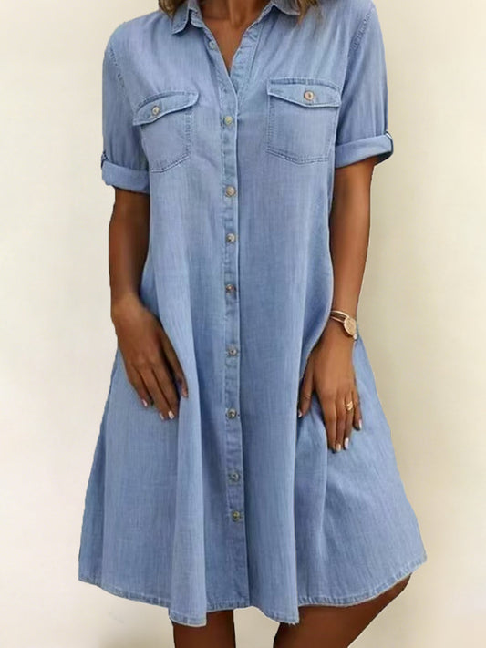 Women's Casual Elegant Mid-Length Denim Style Shirt Dress