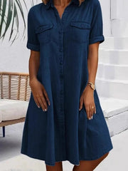 Women's Casual Elegant Mid-Length Denim Style Shirt Dress