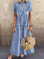 Women's Casual Elegant Long Denim Shirt Dress