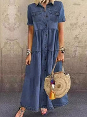 Women's Casual Elegant Long Denim Shirt Dress