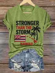Women's Hawaii Stronger Than The Storm Print V-Neck Tee