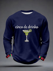 Men's Cinco de Drinko Embroidery Pattern Waffle T-Shirt