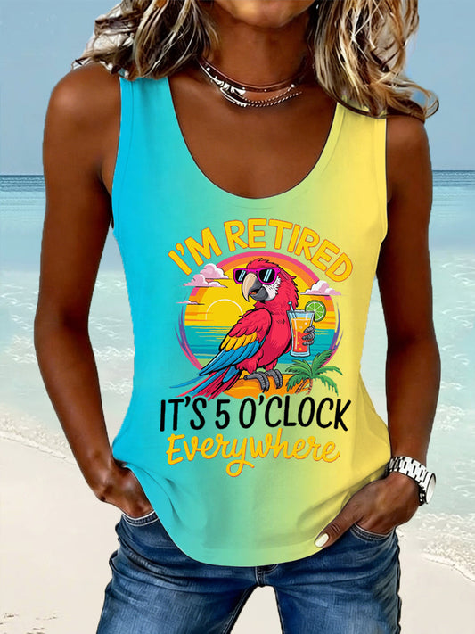 Women's I'm Retired, It's 5 O'clock Everywhere Parrot Print Casual Vest