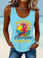 Women's I'm Retired, It's 5 O'clock Everywhere Parrot Print Casual Vest