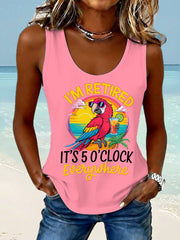 Women's I'm Retired, It's 5 O'clock Everywhere Parrot Print Casual Vest