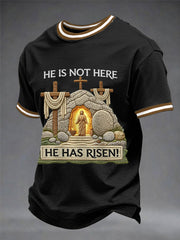 Men's He Is Not Here He Has Risen Easter Jesus Christian Cross Print Casual Tee