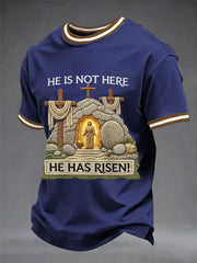 Men's He Is Not Here He Has Risen Easter Jesus Christian Cross Print Casual Tee