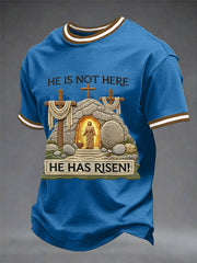 Men's He Is Not Here He Has Risen Easter Jesus Christian Cross Print Casual Tee