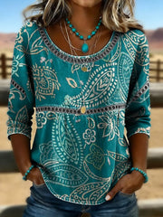Women's Retro Western  Art Print Casual  T-shirt
