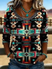 Women's Retro Western Aztec Print Casual T-shirt