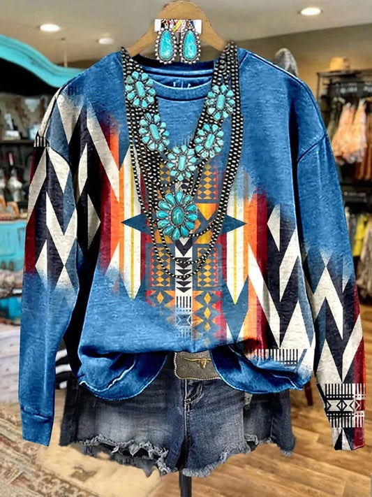 Women's Retro Western Aztec Print Casual Sweatshirt
