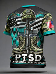 Men's PTSD Awareness Veteran Printed T-shirt