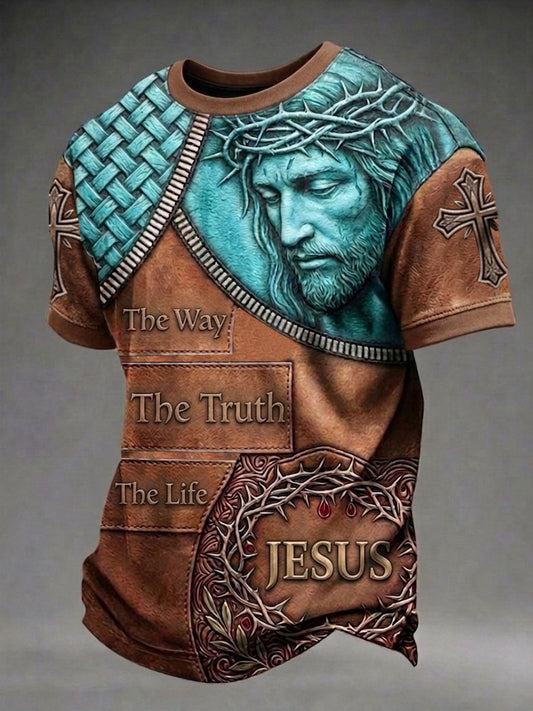 Men's Vintage Christian Jesus The Way The Truth The Life Cross Short Sleeve T-shirt
