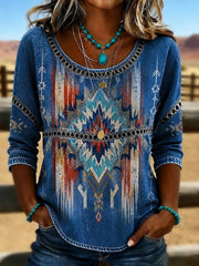 Women's Retro Western Aztec Print Casual Top