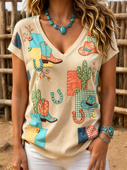 Women's Western-style print short-sleeved T-shirt