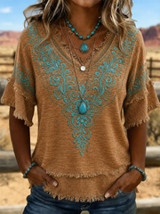 Women's Western-style print Cotton-Linen Shirt