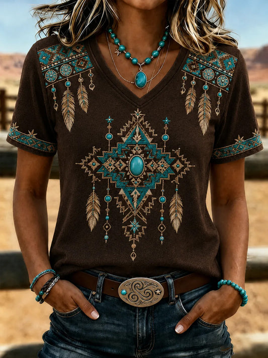 Women's Vintage Western Short Sleeve  T-shirt