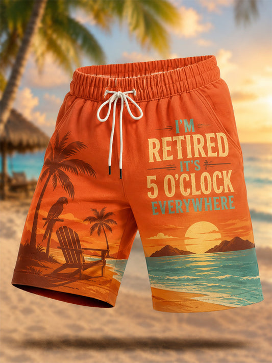 Men's I'm Retired It's 5 O'clock Everywhere Parrot Print Casual Shorts