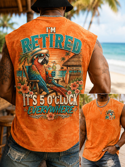 Men's I'm Retired It's 5 O'clock Everywhere Parrot Print Casual Vest