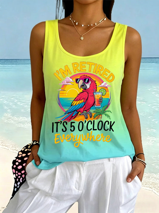 Women's Women's I'm Retired It's 5 O'clock Everywhere Parrot Print Casual Vest