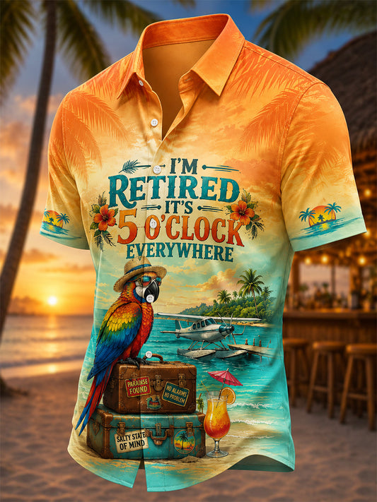 Men's I'm Retired It's 5 O'clock Everywhere Parrot Print Casual Shirt