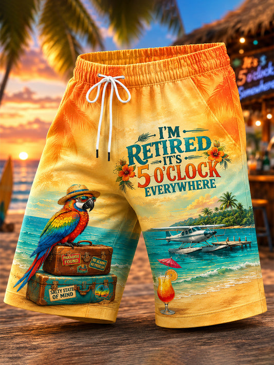 Men's I'm Retired It's 5 O'clock Everywhere Parrot Print Casual Shorts