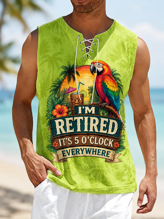 Men's I'm Retired It's 5 O'clock Everywhere Parrot Print Casual Vest