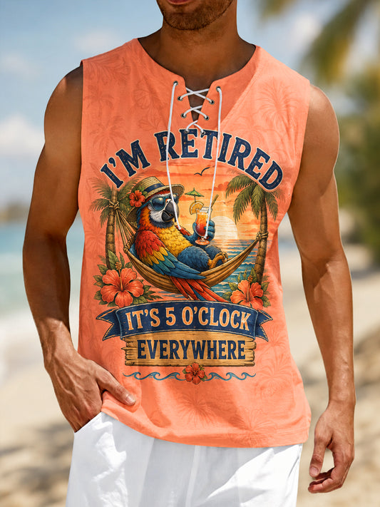Men's I'm Retired It's 5 O'clock Everywhere Parrot Print Casual Vest