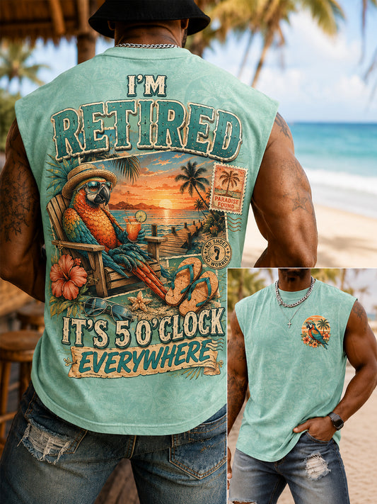 Men's I'm Retired It's 5 O'clock Everywhere Parrot Print Casual Vest