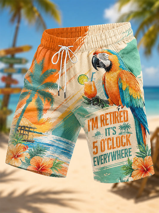 Men's I'm Retired It's 5 O'clock Everywhere Parrot Print Casual Shorts