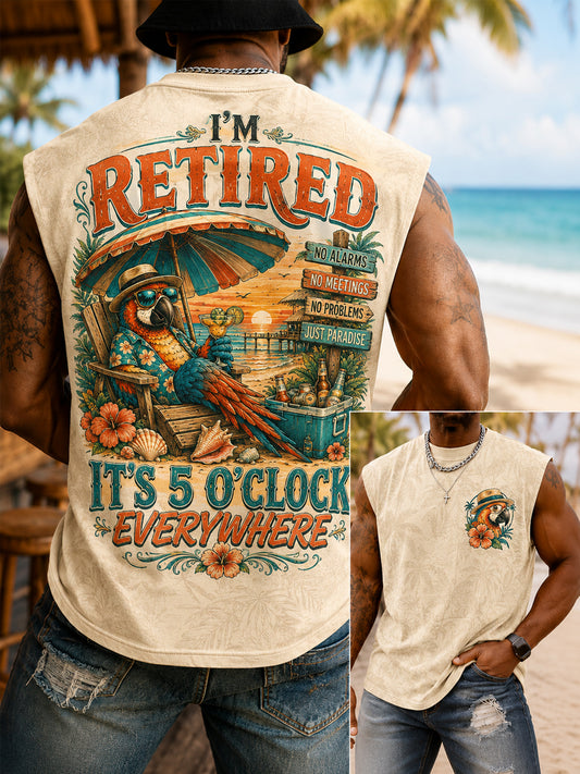 Men's I'm Retired It's 5 O'clock Everywhere Parrot Print Casual Vest