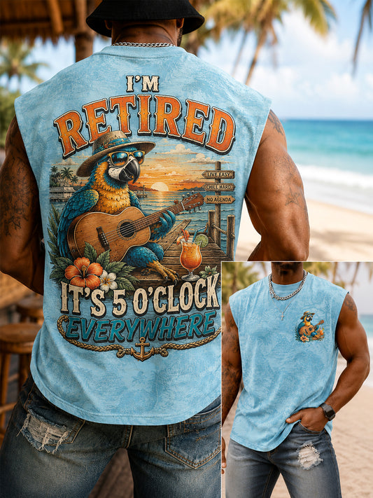 Men's I'm Retired It's 5 O'clock Everywhere Parrot Print Casual Vest