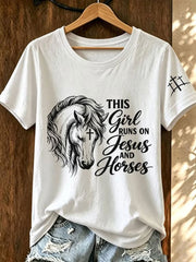 Women's This Girl Runs On Jesus And Horses Short-sleeved T-shirt