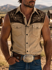 Men's Retro Western Print Sleeveless Shirt