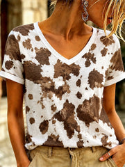 Women's Vintage Western Printed V-neck T-shirt