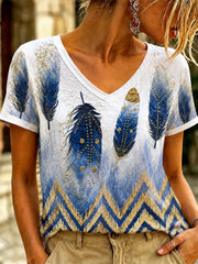 Women's Vintage Western Printed V-neck T-shirt