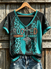 Women's Western Style Retro Pattern Printed Casual Short Sleeve T-Shirt