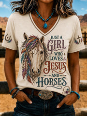 Women's This Girll Runs On Jesus And Horses Short-sleeved T-shirt